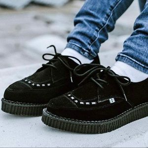 T.U.K. Suede Pointed Creepers, Black, M6/W8